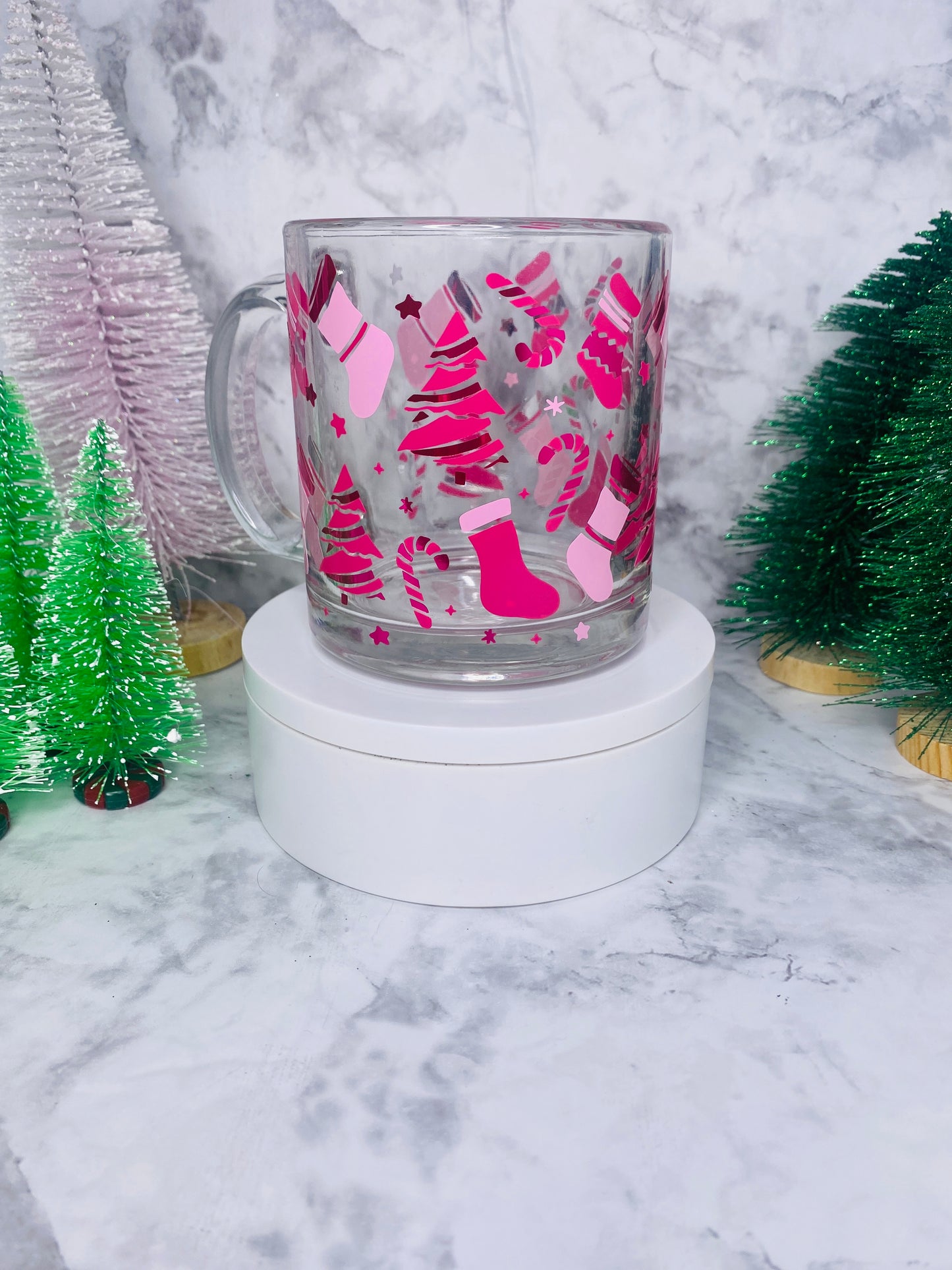 Pink Christmas Glass Mug