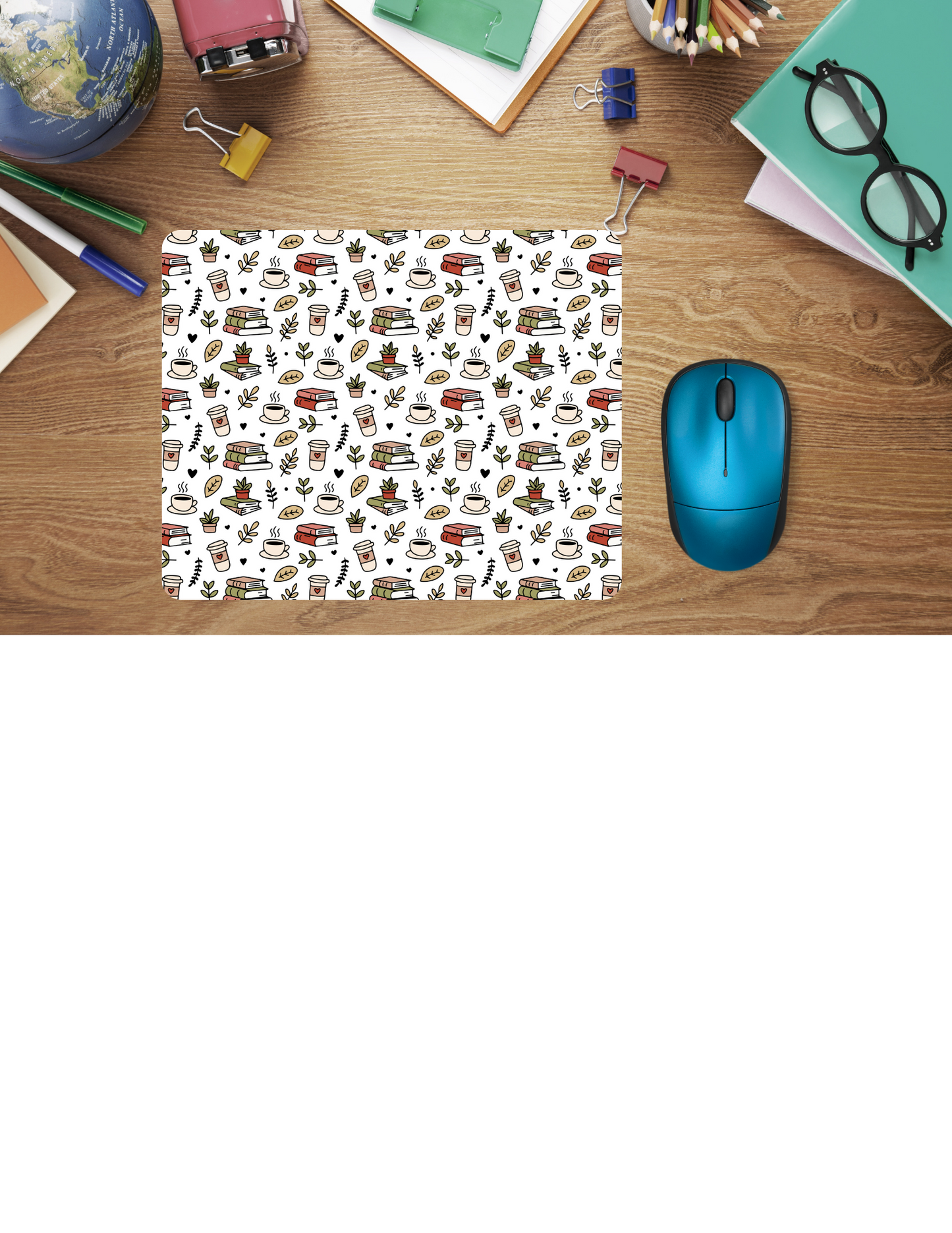 Mouse Pad- Coffee, Plants & Books
