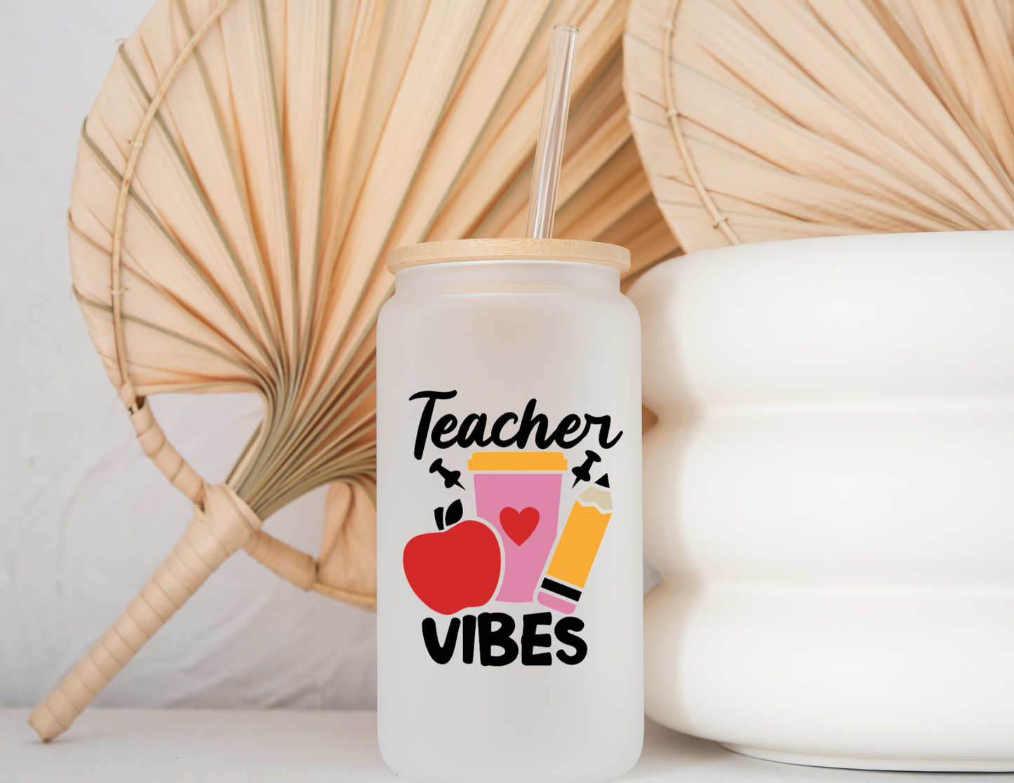 Teacher Vibes Frosted Glass Can