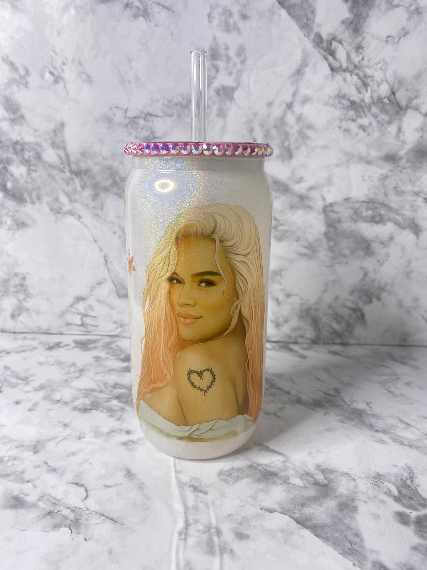 Karol G Glitter Glass Cup