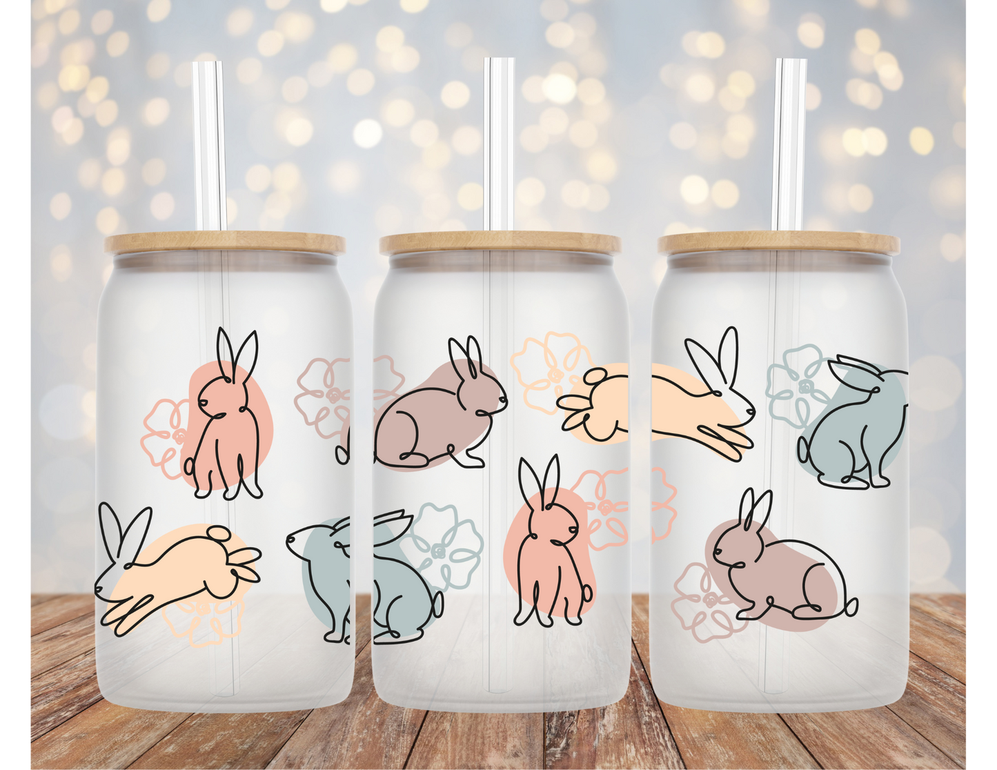 Easter Bunnies Frosted Glass Can