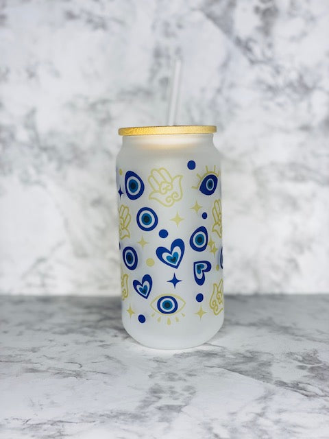 Evil Eye Frosted Glass Can
