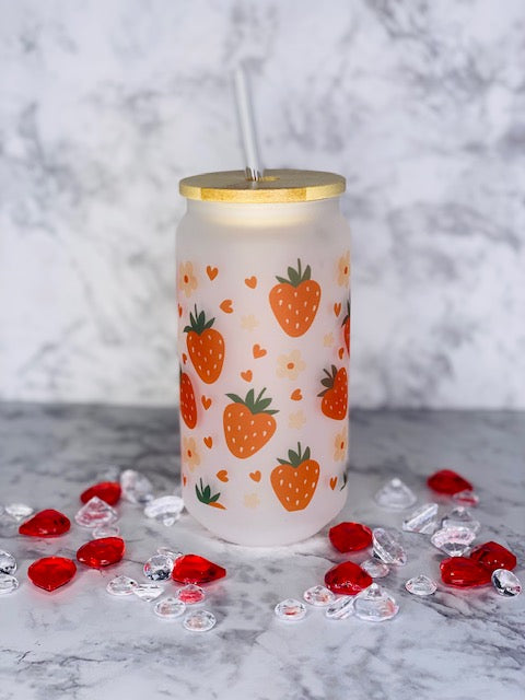 Strawberries Frosted Glass Can