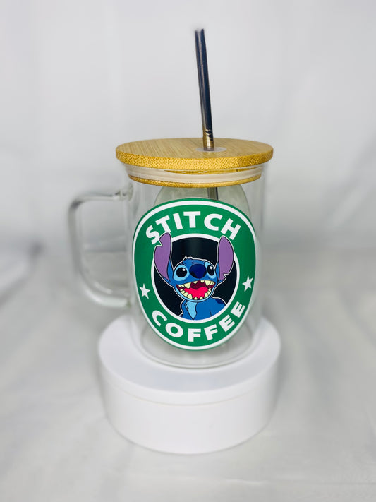 Stitch Coffee Glass Can with Handle