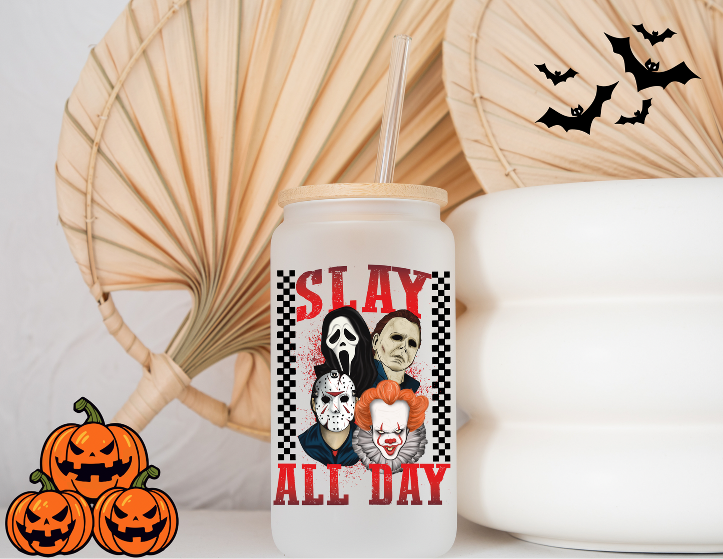 Slay All Day Frosted Glass Can Cup