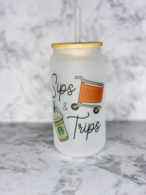 Sips & Trips Frosted Glass Can