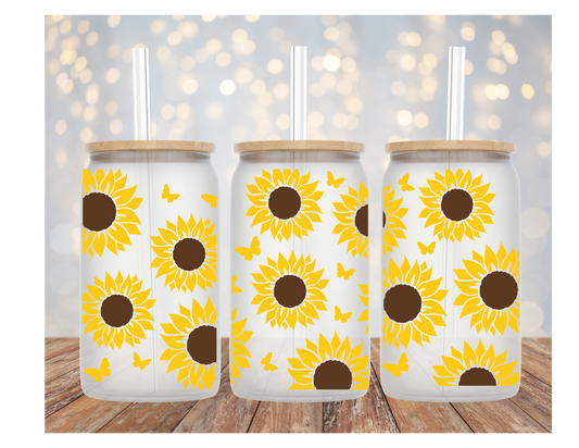 Sunflower Frosted Glass Cup