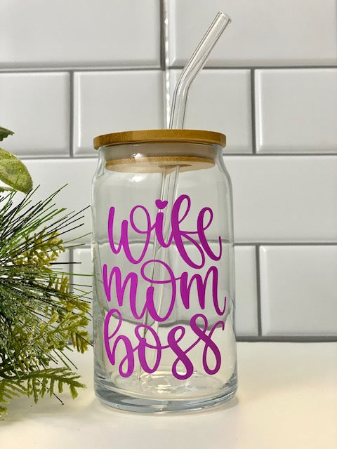 Wife Mom Boss Color Changing Glass Can